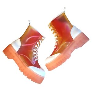 Yoki Woman's Kenzo Lace Up Platform Ankle Boot Pink and Orange size 5.5
